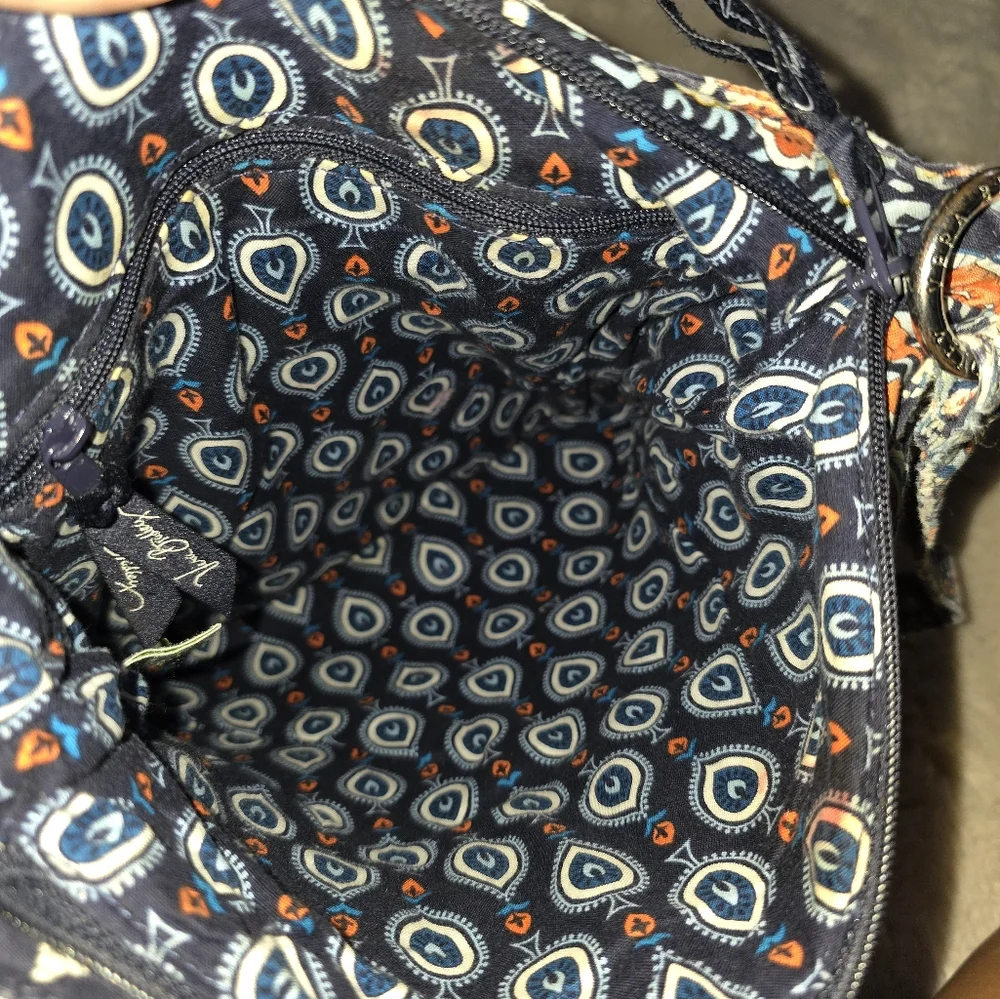 Vera Bradley 3 Zip Crossbody Purse/Bag Blue and Orange Retired Design - Picture 5 of 11